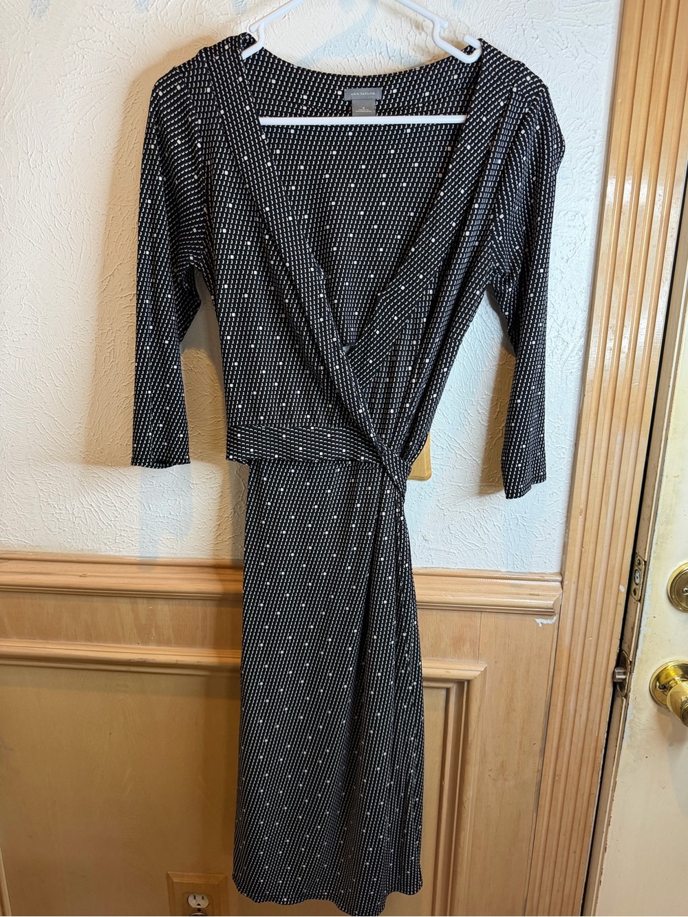 Ann Taylor Black Wrap Dress with White Dot Print